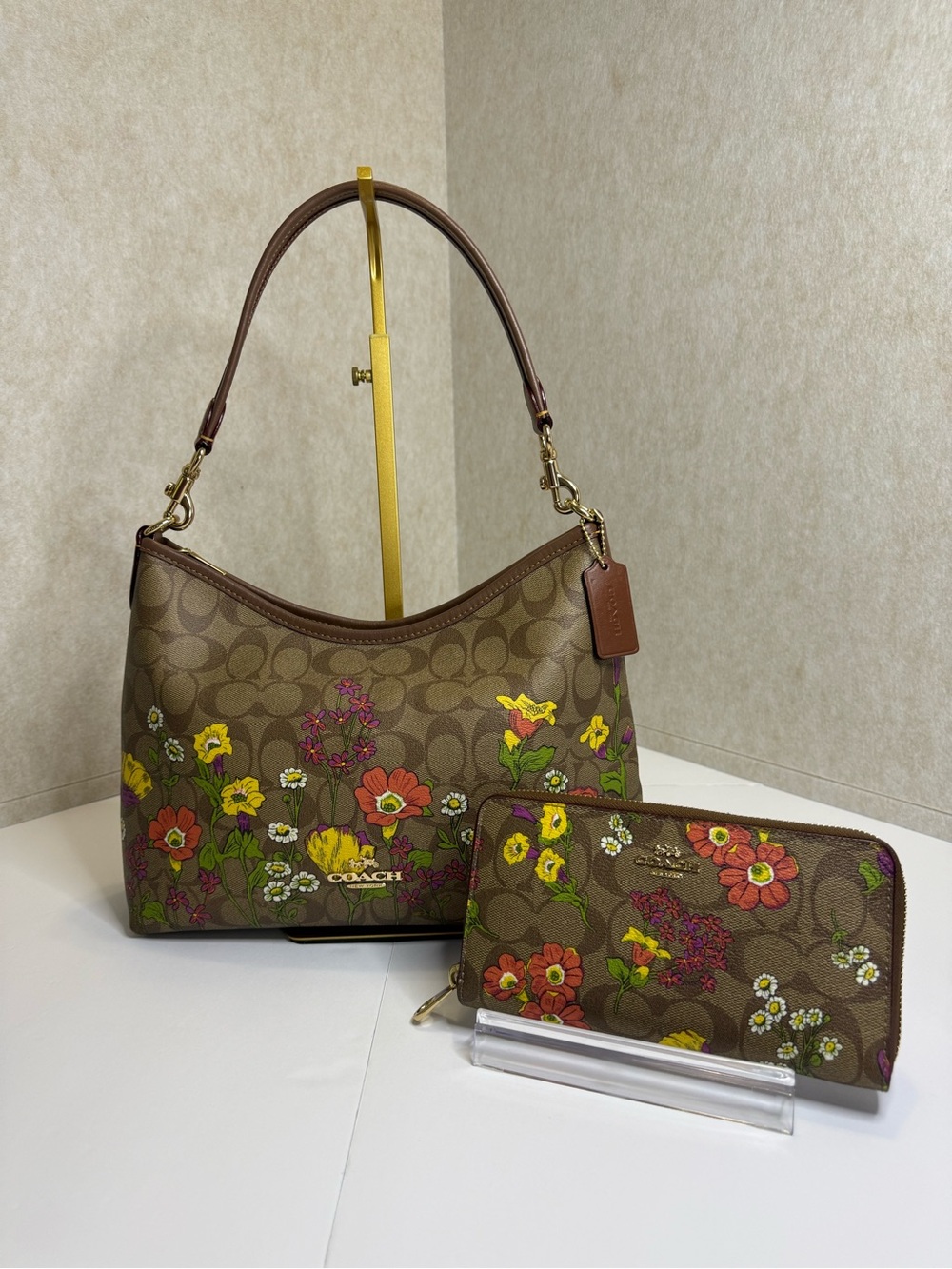 Coach Signature Laurel Floral Shoulder/Crossbody Bag & Matching Wallet